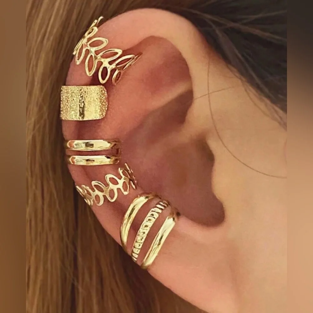 New women’s 5 pcs gold bride clip on earring set jewelry gift - Picture 1 of 1